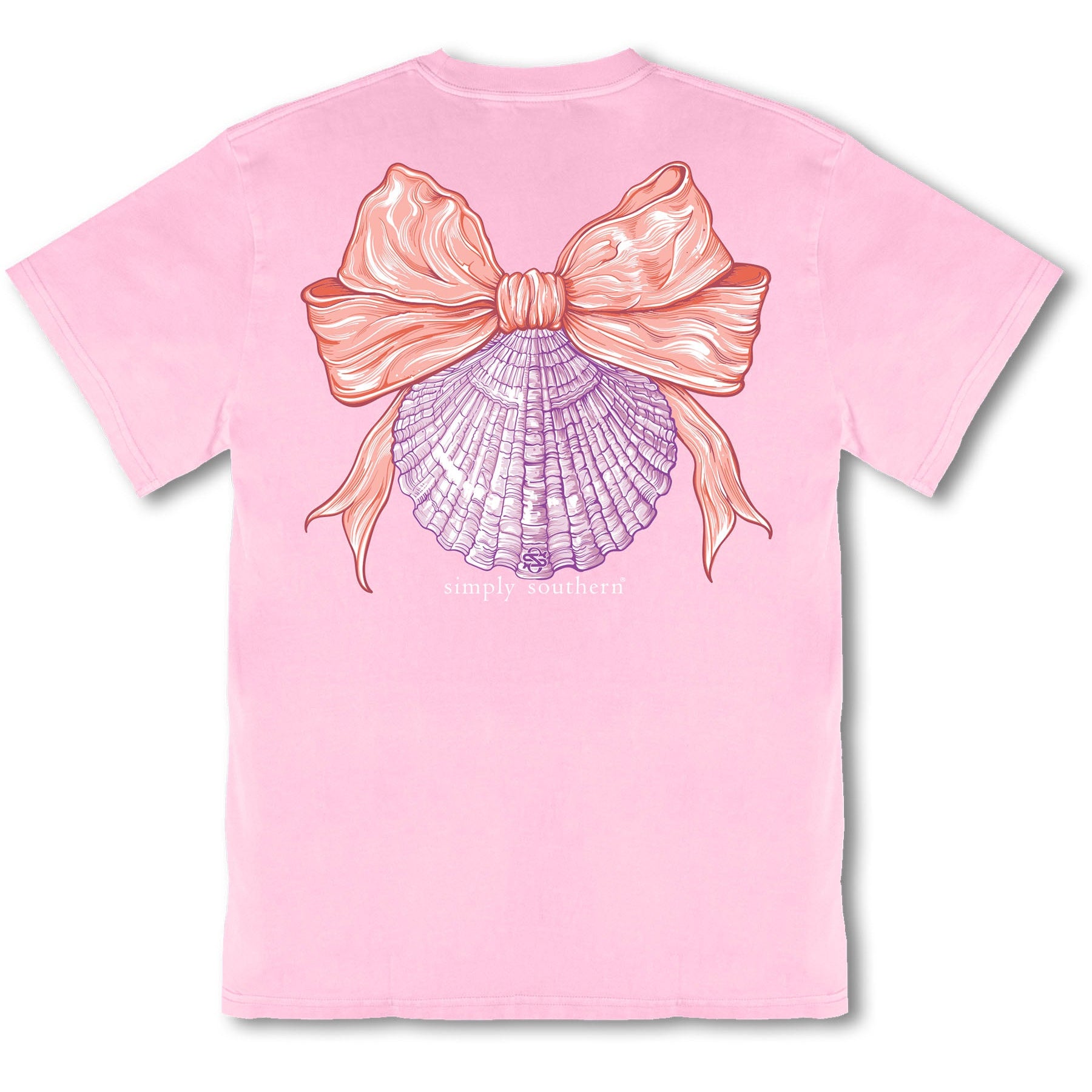 Simply Southern mineral wash pink shell bow graphic t-shirt back view