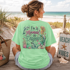 Woman wearing a I'm A Mermaid in Disguise Back Porch Apparel Shirt