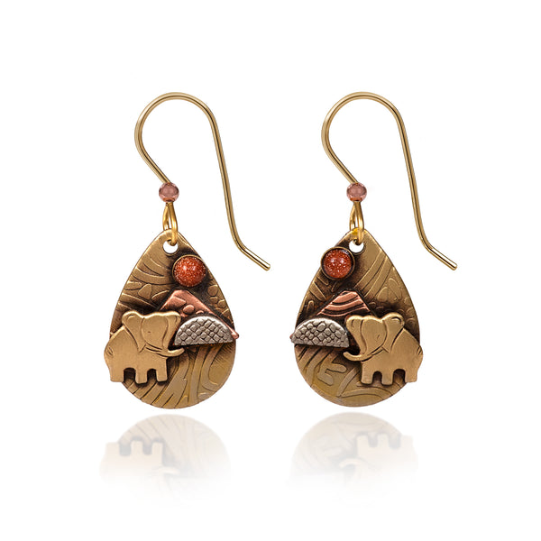 Silver Forest Gold Elephant USA Hand Crafted Hypoallergenic Earrings