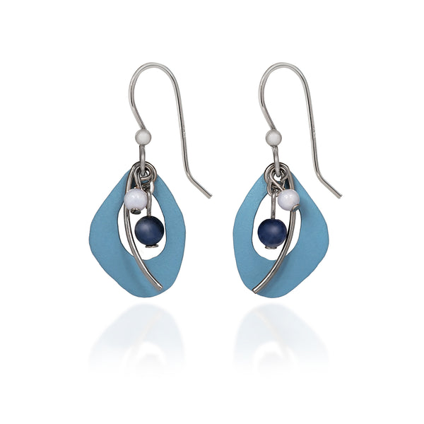 Silver Forest Blue Soft Shape USA Hand Crafted Hypoallergenic Earring