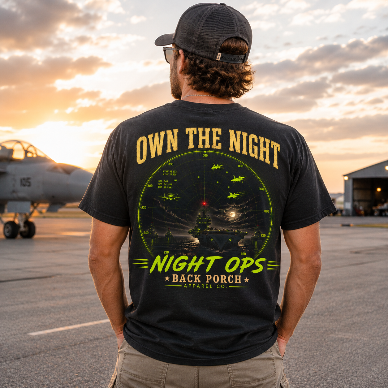 Man wearing a Back Porch Apparel Comfort Colors Own the Night Shirt