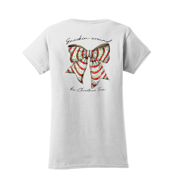 Snackin Around The Christmas Tree Bow Christmas Womens T-Shirt
