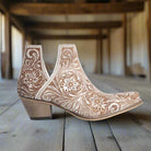 Western Moxie Hand-tooled Boots Booties in White Chocolate