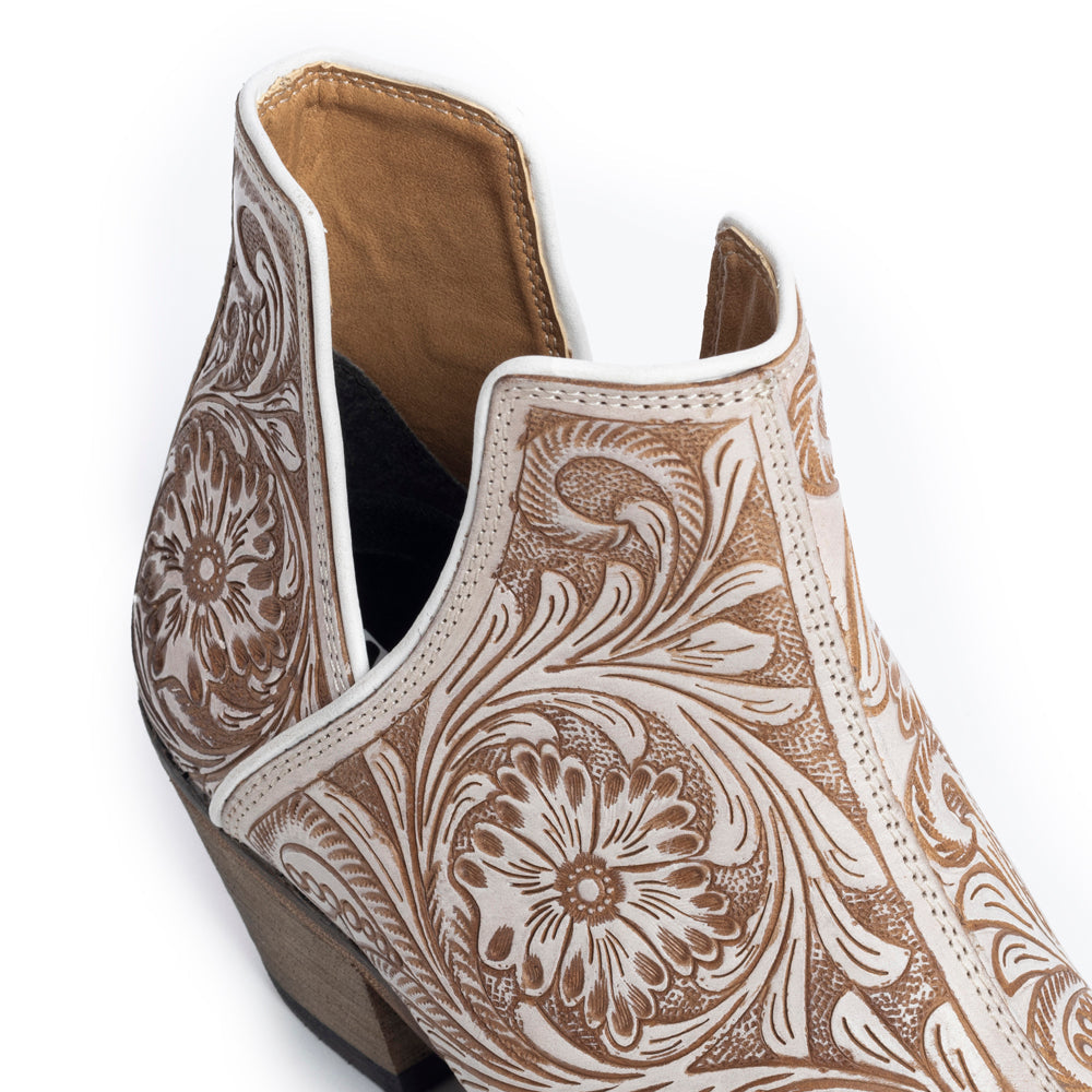 Western Moxie Hand-tooled Boots Booties in White Chocolate