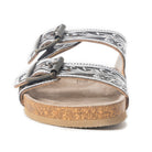 Myra Hand Tooled Leather Mesa Scroll Sandals in Black & White