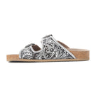 Myra Hand Tooled Leather Mesa Scroll Sandals in Black & White