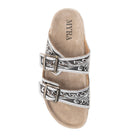 Myra Hand Tooled Leather Mesa Scroll Sandals in Black & White