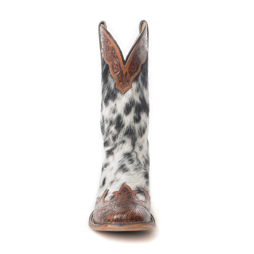 Mesa Cloud Handtooled Leather Boots in Black & White
