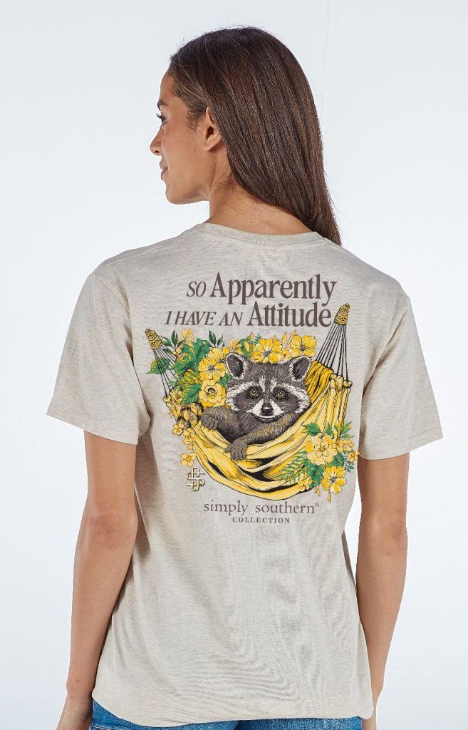 Simply Southern Women’s So Apparently I Have An Attitude Racoon Graphic T-Shirt Model View