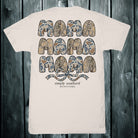 Simply Southern Mama Mama Mama dust short sleeve cotton tee with camo and leaf pattern lettering and bow graphic