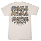 Simply Southern Mama Mama Mama dust short sleeve cotton tee with camo and leaf pattern lettering and bow graphic