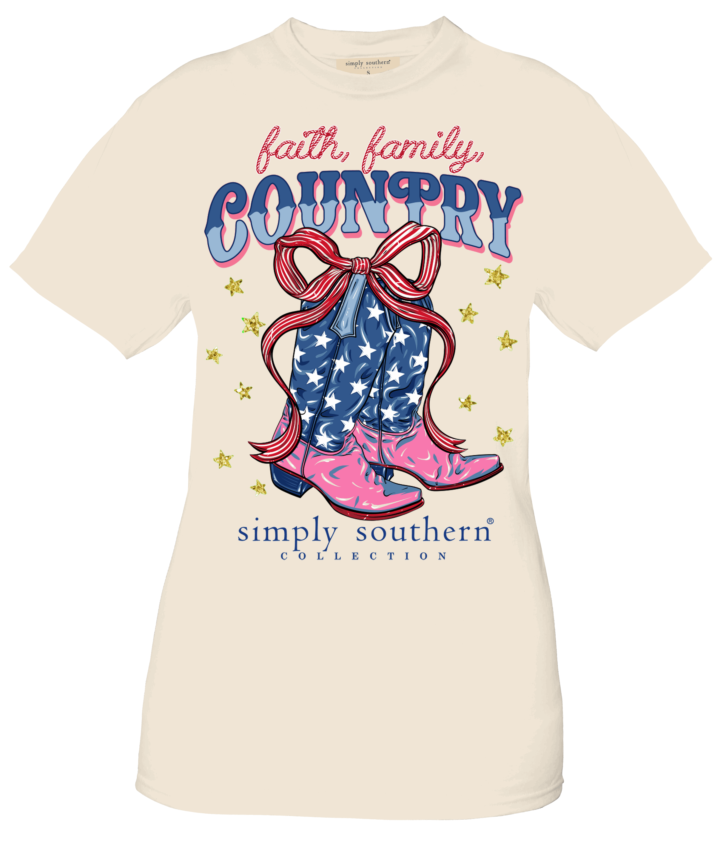 Simply Southern Faith, Family, Country Cowboy Boots Patriotic Women's Short Sleeve T-Shirt