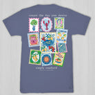 Simply Southern denim short sleeve t-shirt featuring colorful Amalfi Coast inspired postcard artwork and text