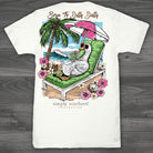 Simply Southern oyster short sleeve t-shirt featuring lounging goose, palm trees, and Born to Dilly Dally