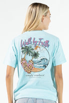 Model wearing Simply Southern Walk by Faith faith-inspired beach graphic t-shirt