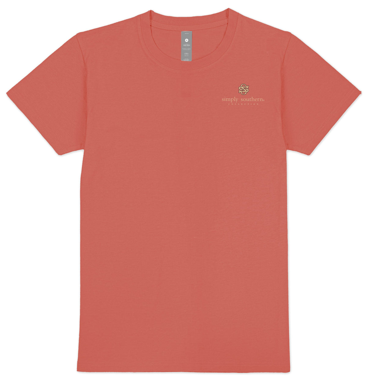 Front view of Simply Southern rust 100% cotton short sleeve T-shirt with a small Simply Southern Collection logo on the left chest.