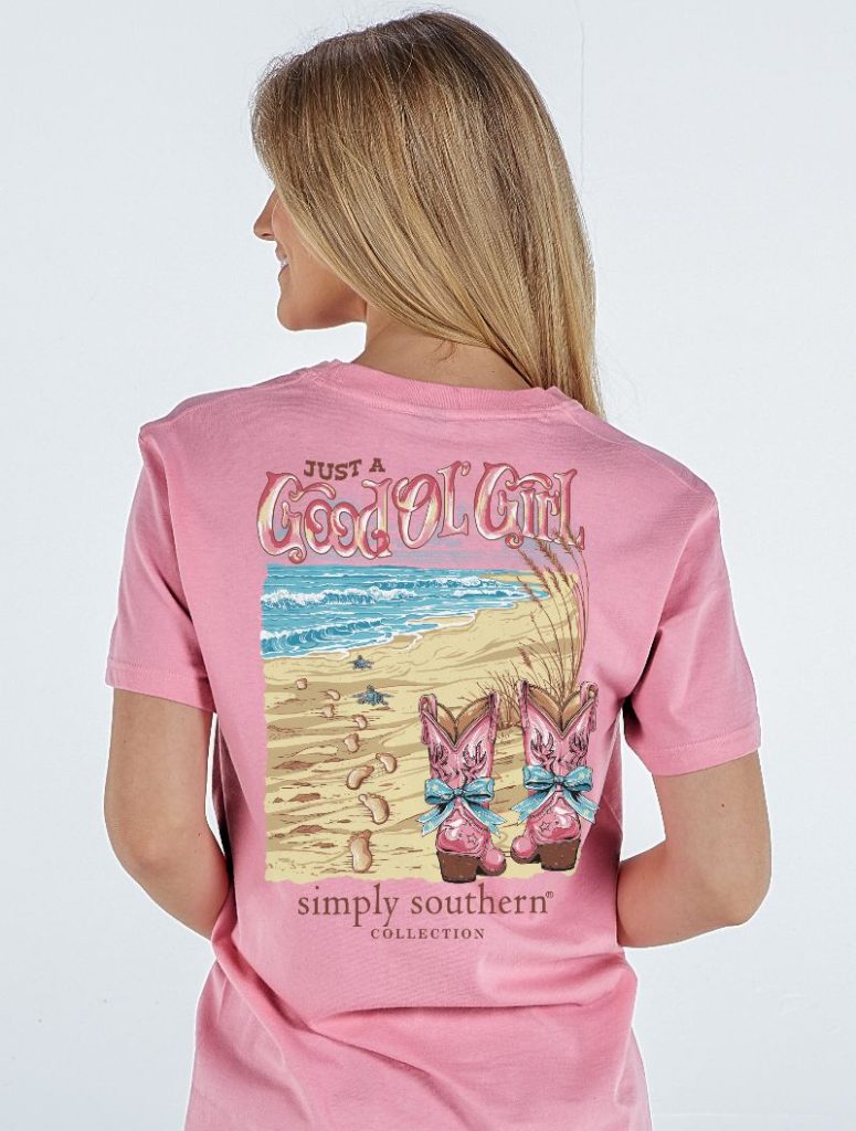 Simply Southern Women’s Just A Good Ole Girl Short Sleeve Graphic T-Shirt Model View