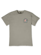 Front view of Simply Southern Let Kindness Bloom premium mineral washed T-shirt in Birch featuring a small colorful patchwork flower and Simply Southern logo on the left chest.