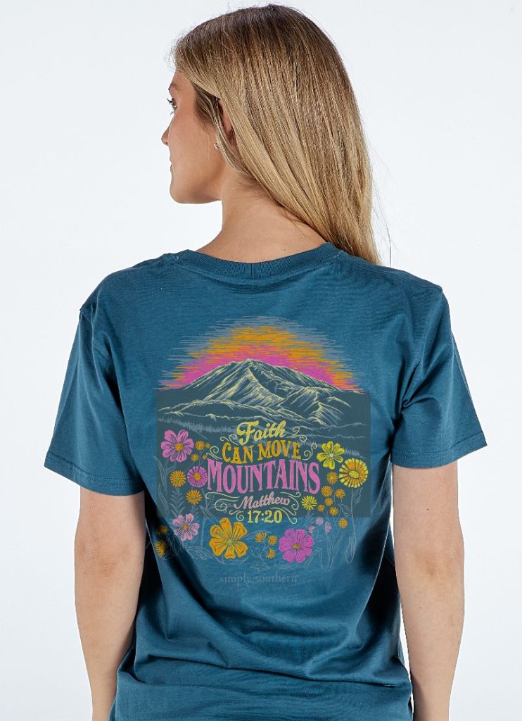 Simply Southern Women’s Move Mountains Short Sleeve Graphic T-Shirt Model View