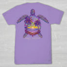 Simply Southern grape short sleeve t-shirt featuring sea turtle filled with tropical sunset and palm trees