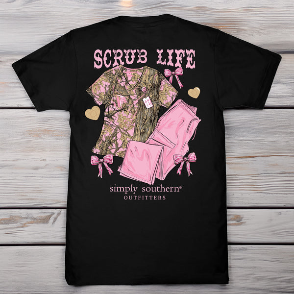 Simply Southern “Scrub Life” Pink Camo Medical Short Sleeve T-Shirt – Black