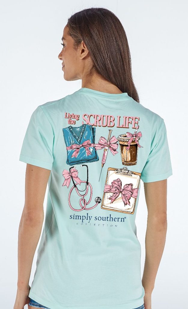 Simply Southern Women’s Scrub Life Short Sleeve Graphic T-Shirt Model View