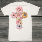 Simply Southern It Is Well With My Soul linen short sleeve cotton tee with floral cross back graphic