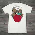 Simply Southern linen short sleeve t-shirt with Teacher Vibes apple and camouflage bow back graphic