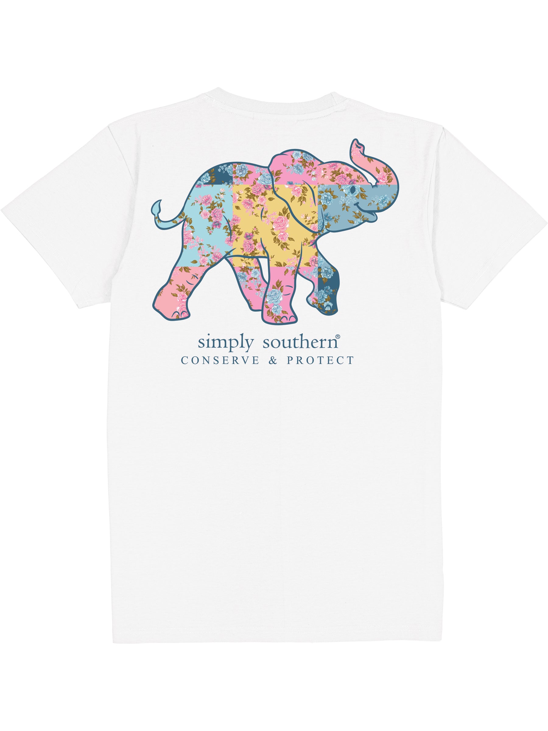 Simply Southern Women’s Quilted Patchwork Tracking Elephant Short Sleeve Graphic T-Shirt Back View