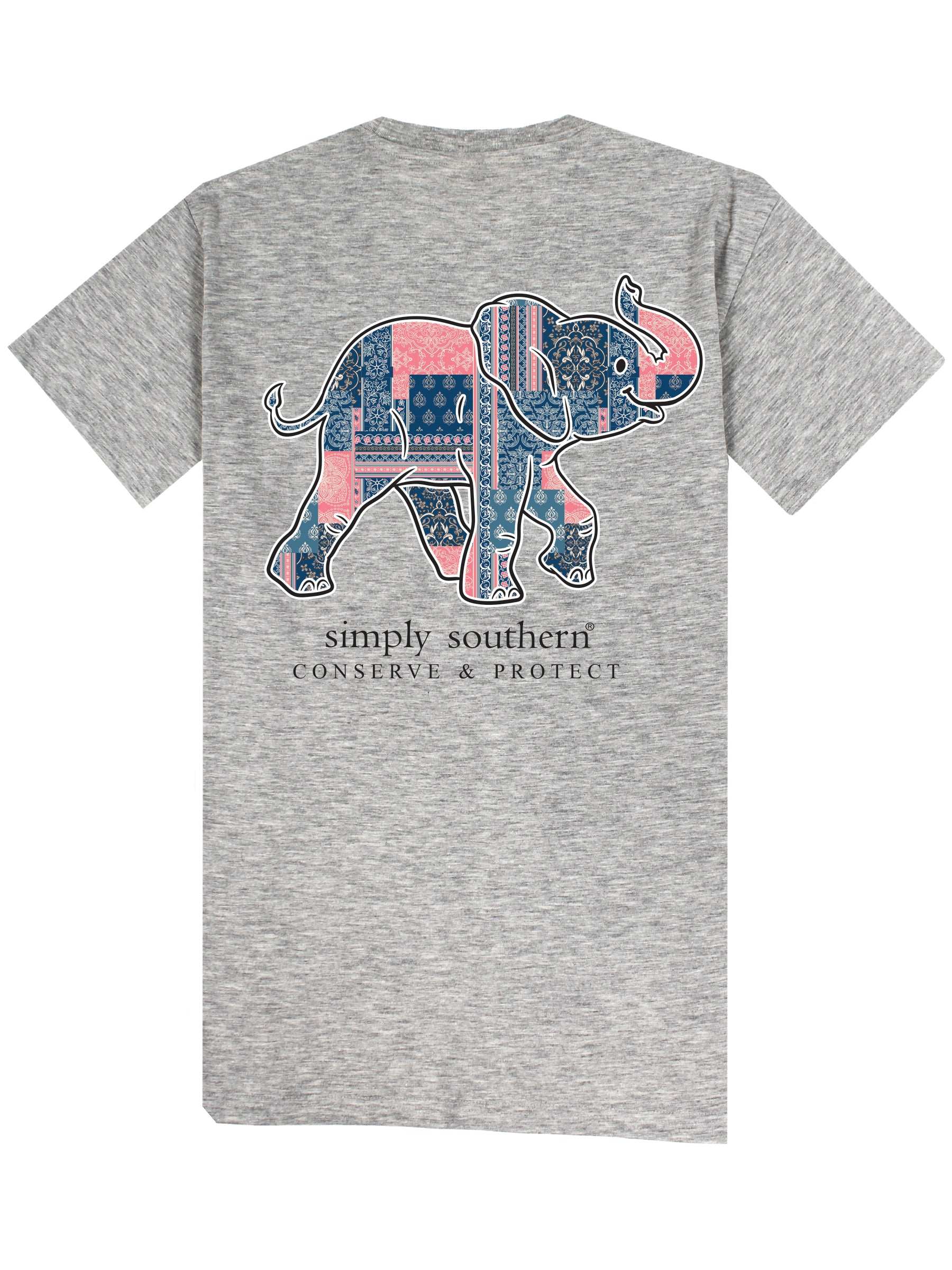 Simply Southern Women’s Patchwork Tracking Elephant Short Sleeve Graphic T-Shirt Back View