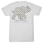 Simply Southern Conserve & Protect elephant graphic with bow pattern on light-colored short sleeve t-shirt