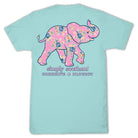 Simply Southern aqua t-shirt with pink floral elephant graphic supporting animal conservation and elephant tracking program