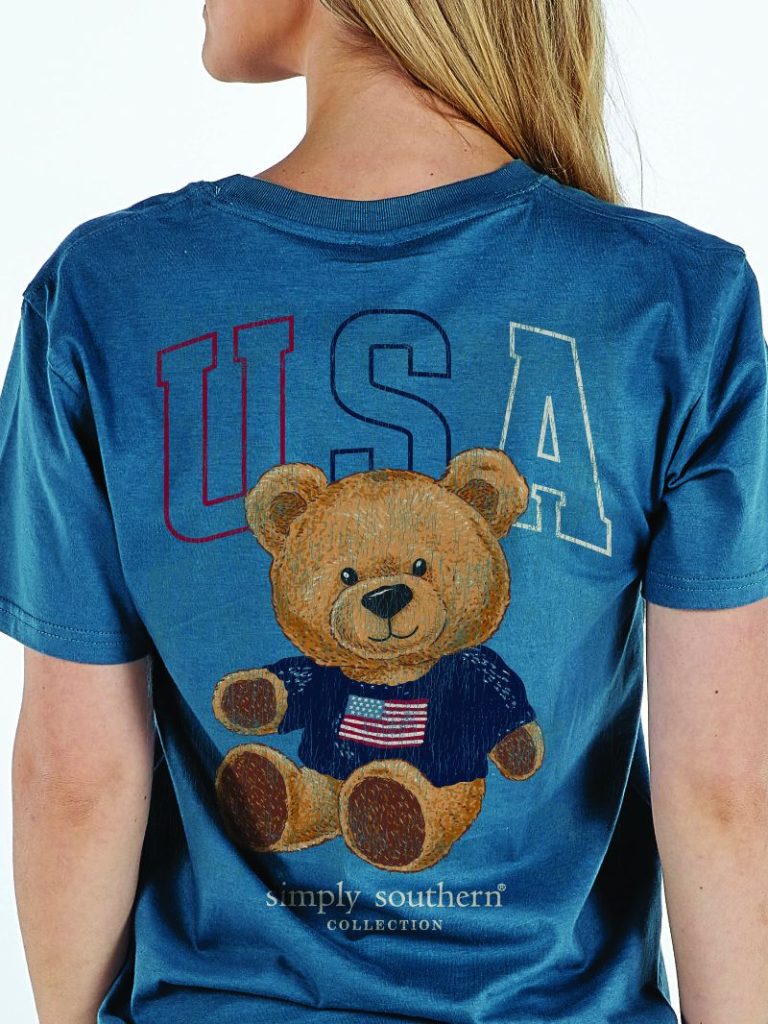 Simply Southern Women’s USA Teddy Short Sleeve Graphic T-Shirt Model View