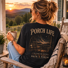 Woman wearing a Stars Are Better On The Porch Back Porch Apparel Shirt