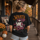 Woman wearing What's Up Boo Back Porch Apparel Shirt