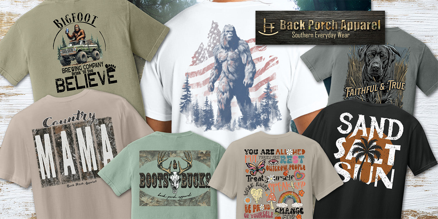Back Porch Apparel casual T-shirts, hoodies, and hats inspired by laid-back Americana style