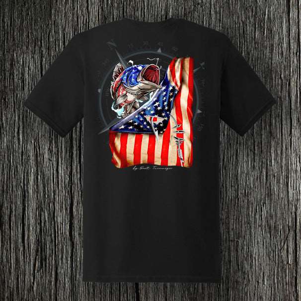 Bass Fishing USA Flag Soft Ring Spun 100% Cotton Midweight Unisex T-Shirt TShirt