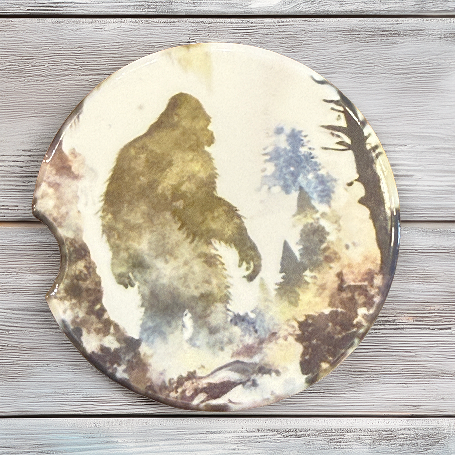 Bigfoot Forest Ceramic Car Coaster