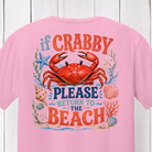 Beach-themed crab artwork with If Crabby Please Return To The Beach slogan and colorful coastal elements
