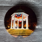 Ceramic car coaster featuring the historic Front Royal Gazebo illuminated at night with patriotic decorations in downtown Front Royal, Virginia.