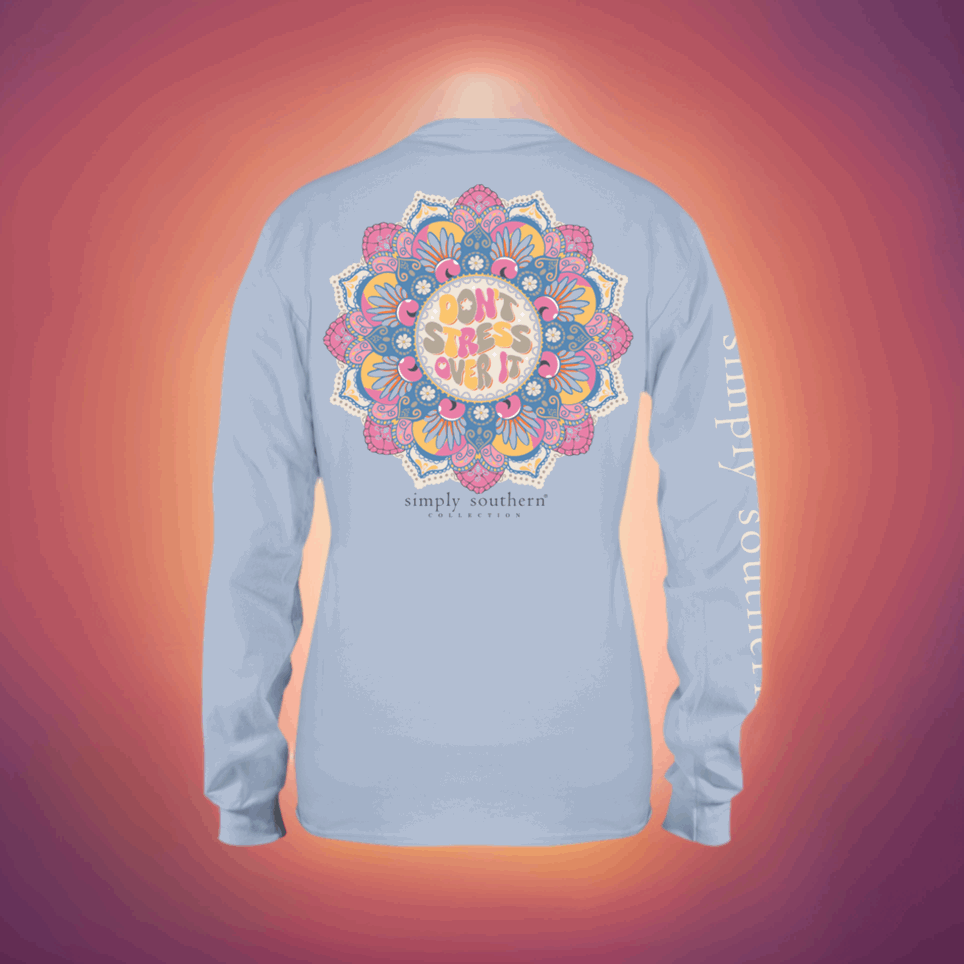 "Simply Southern 100% Cotton Long Sleeve T-Shirt - 'Don't Stress Over It' Mandala Design