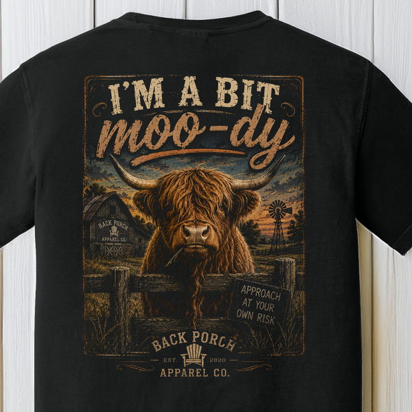 I’m A Bit Moo-dy Highland Cow Comfort Colors Graphic Tee