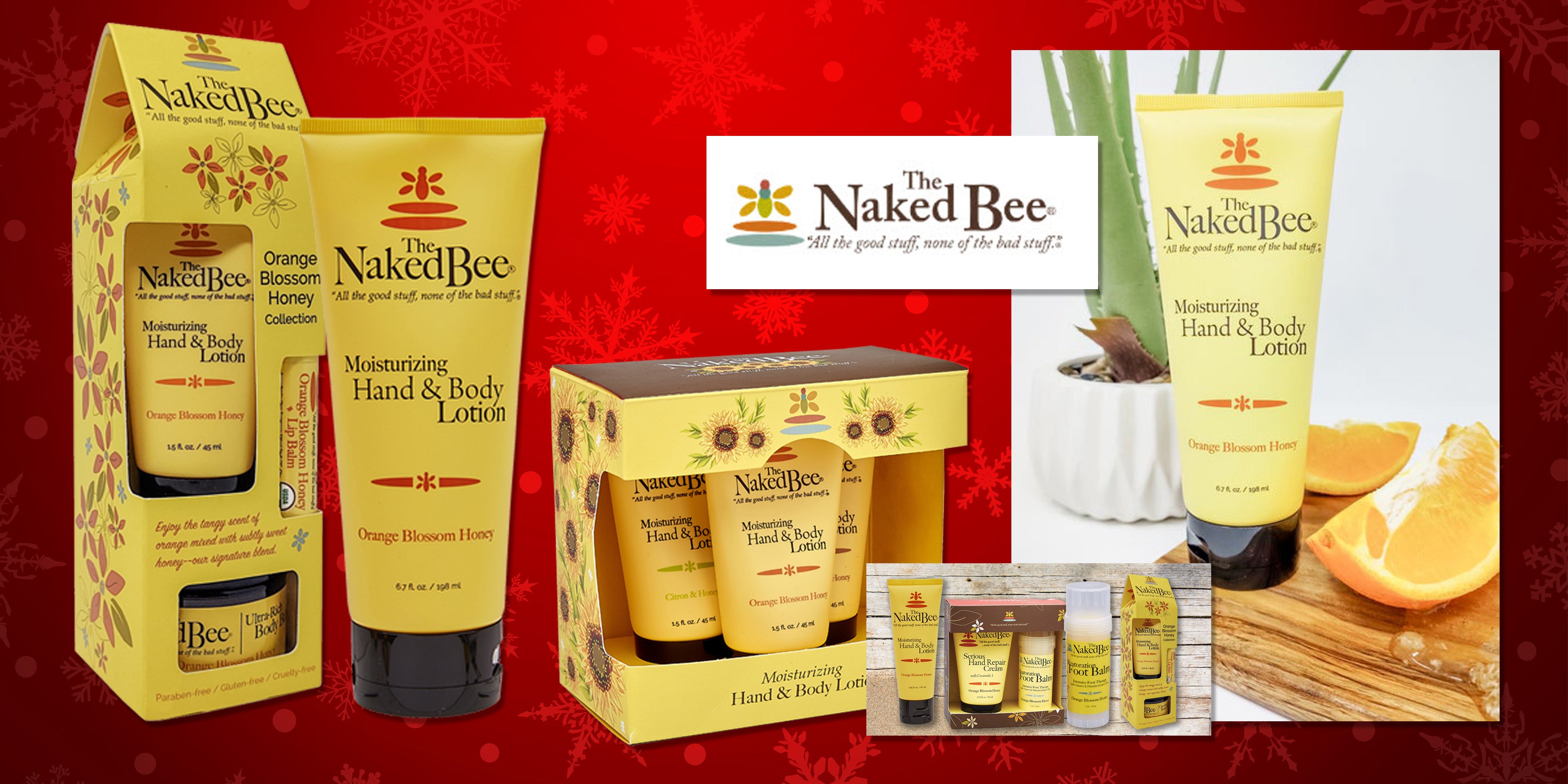Naked Bee natural skincare collection with organic lotion, body care, honey-based formulas, and nourishing hand creams.