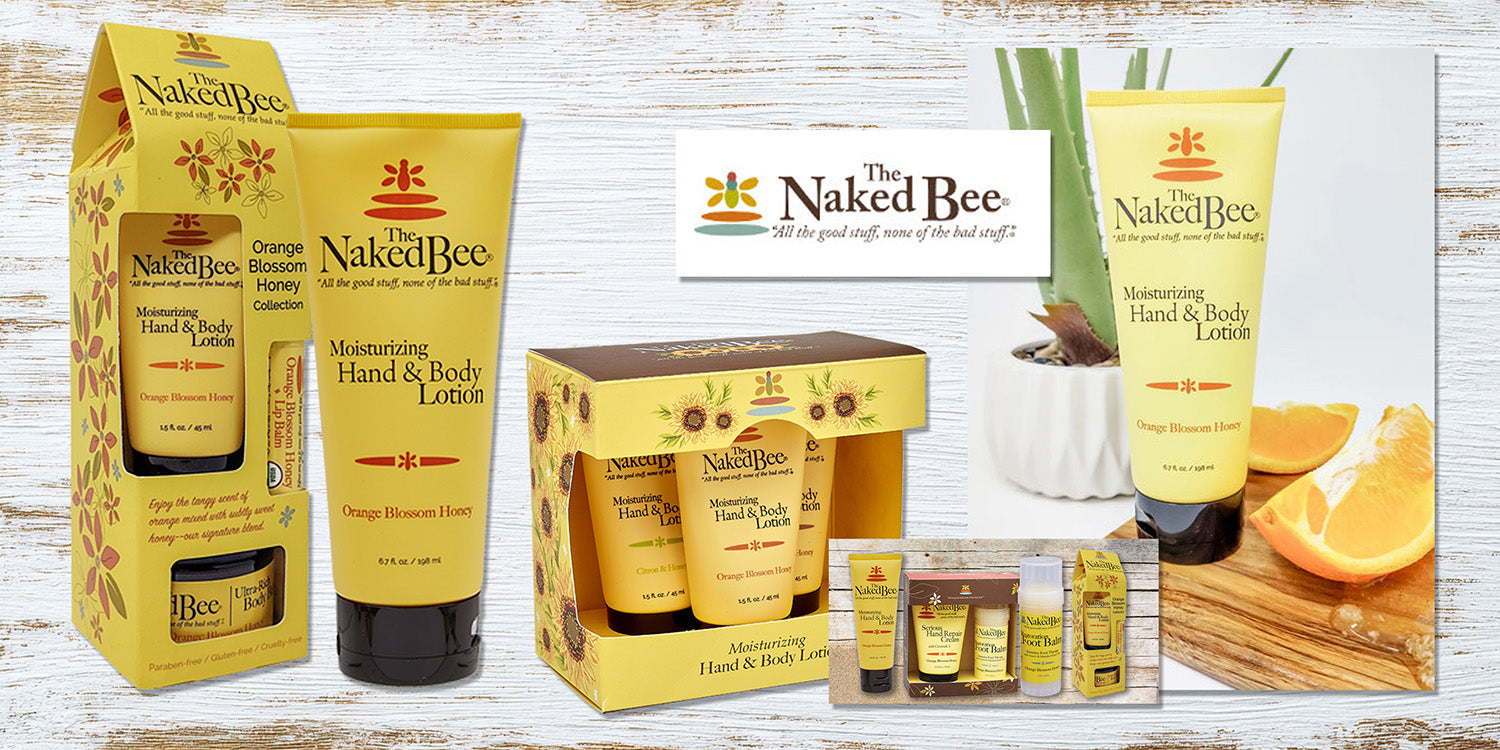 Naked Bee natural skincare collection with organic lotion, body care, honey-based formulas, and nourishing hand creams.
