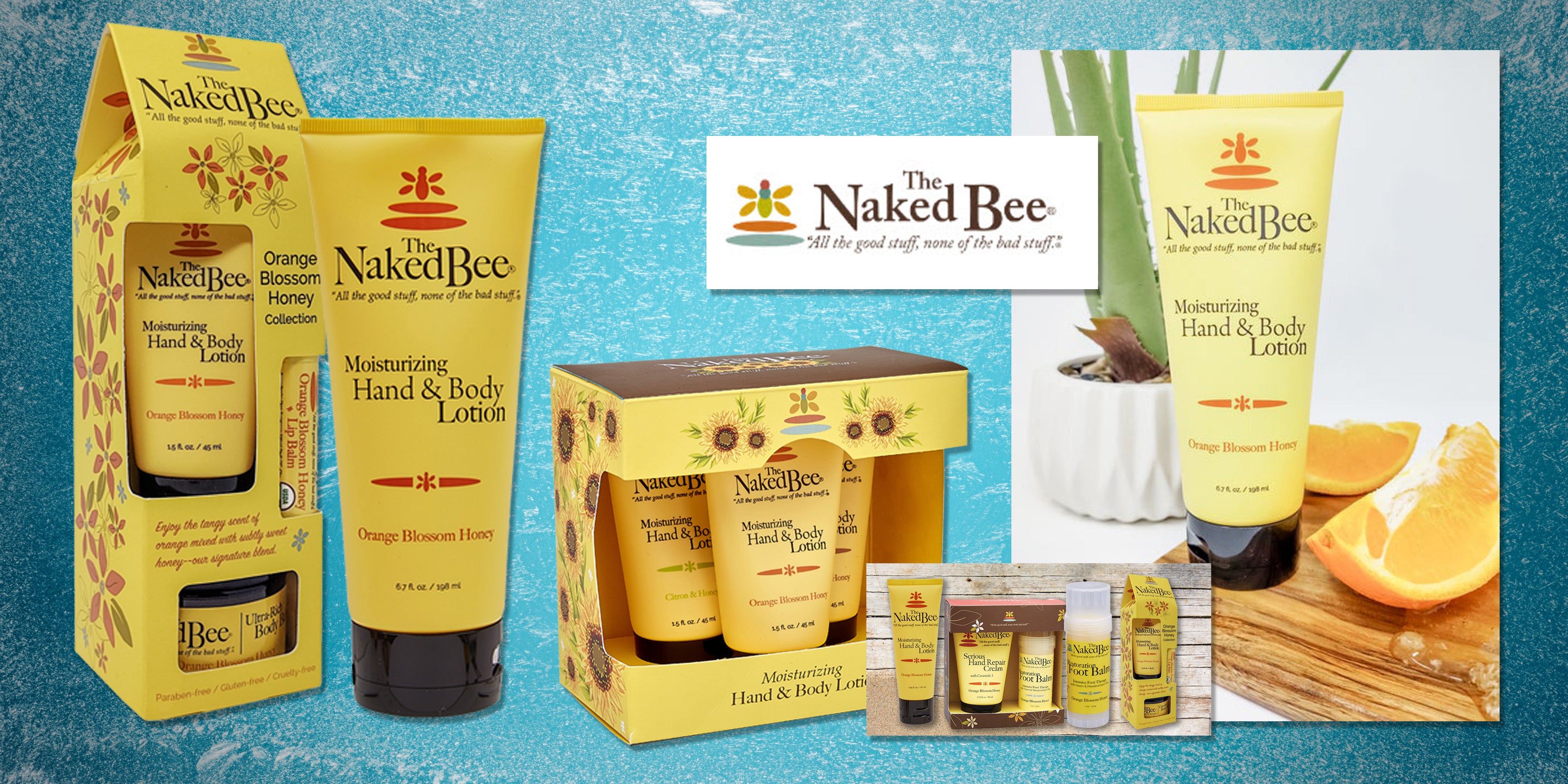 Naked Bee natural skincare collection with organic lotion, body care, honey-based formulas, and nourishing hand creams.