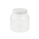 Front view of Nora Fleming Super Canister 6-inch featuring a clear acrylic body and white stoneware lid
