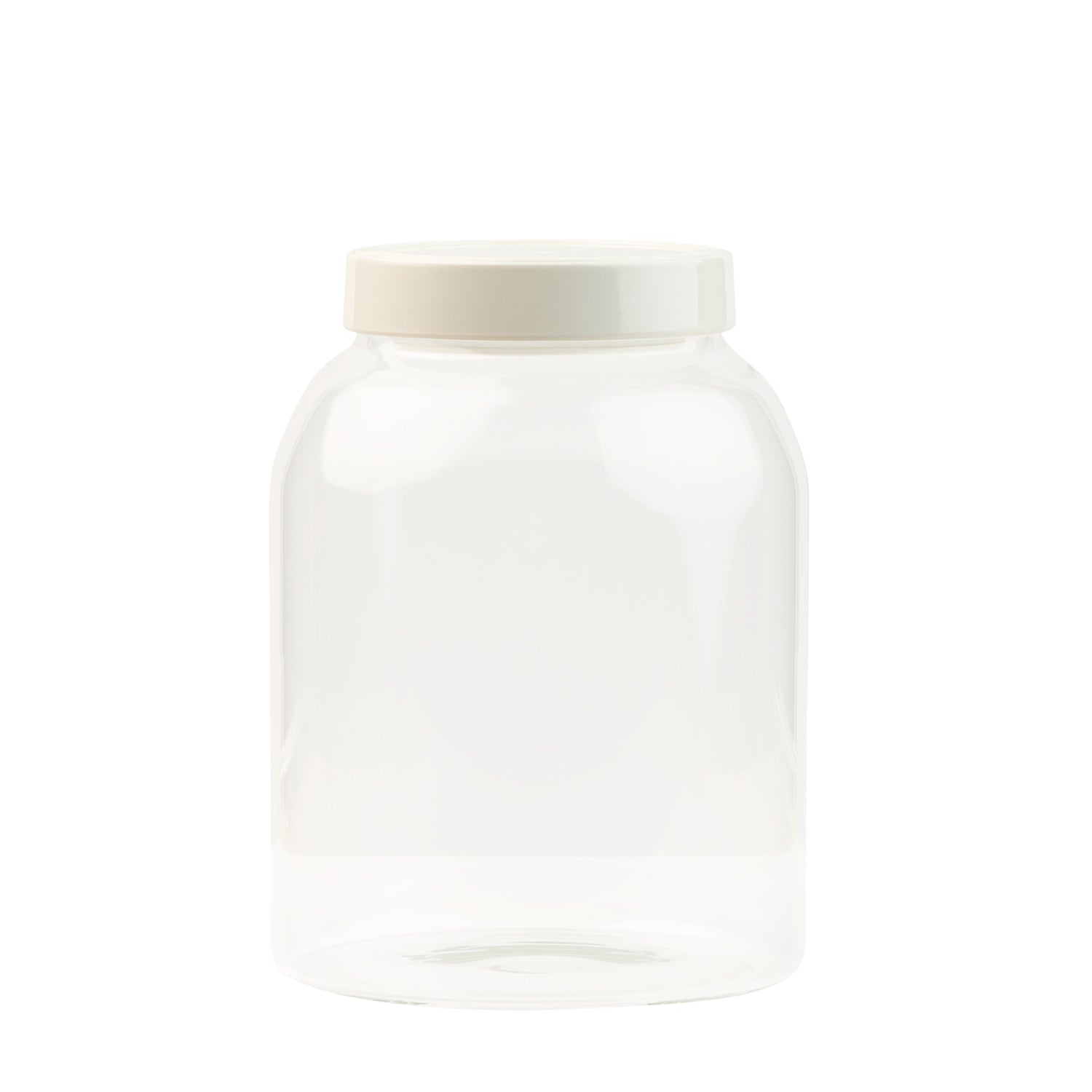 Front view of Nora Fleming Super-Duper Canister 8-inch featuring clear acrylic body and white stoneware lid