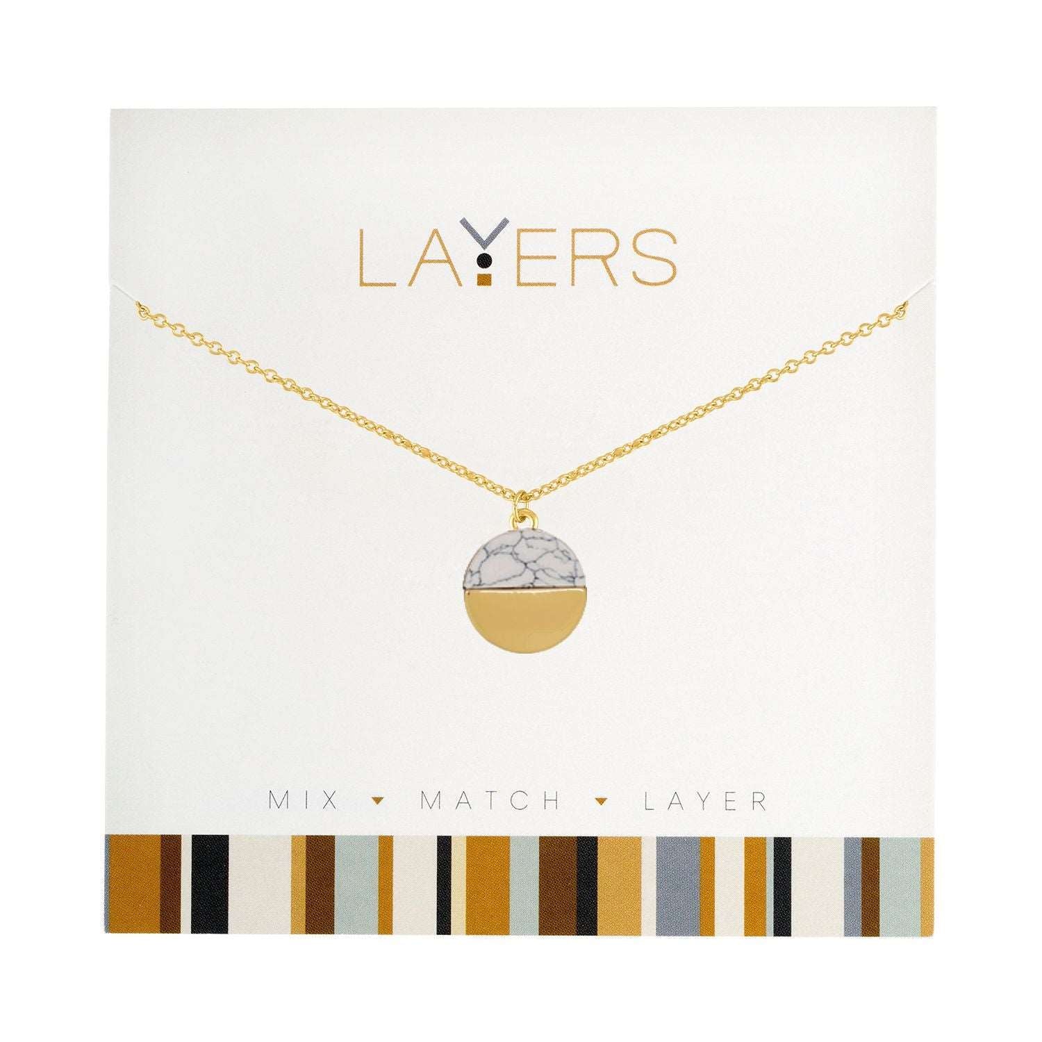 Aura Harmony: Gold Circle Granite Adjustable Layers Necklace - Clasp-Free, Drawstring Adjuster, 13" to 34"