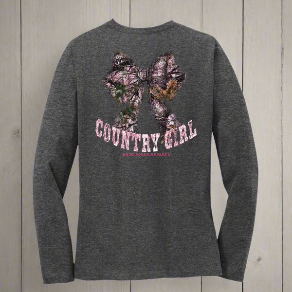 Country Girl Camo Bow Long Sleeve T-Shirt