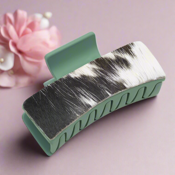 Myra Bags Leather Hair Comb Clips: Secure, Stylish, and Comfortable - Sage Brush Green and Cow